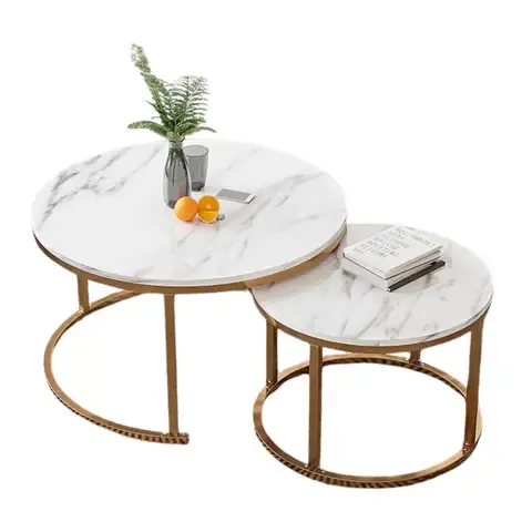 Juego Mesa De Centro Redonda Diseño Mármol ChicHome - Blanco