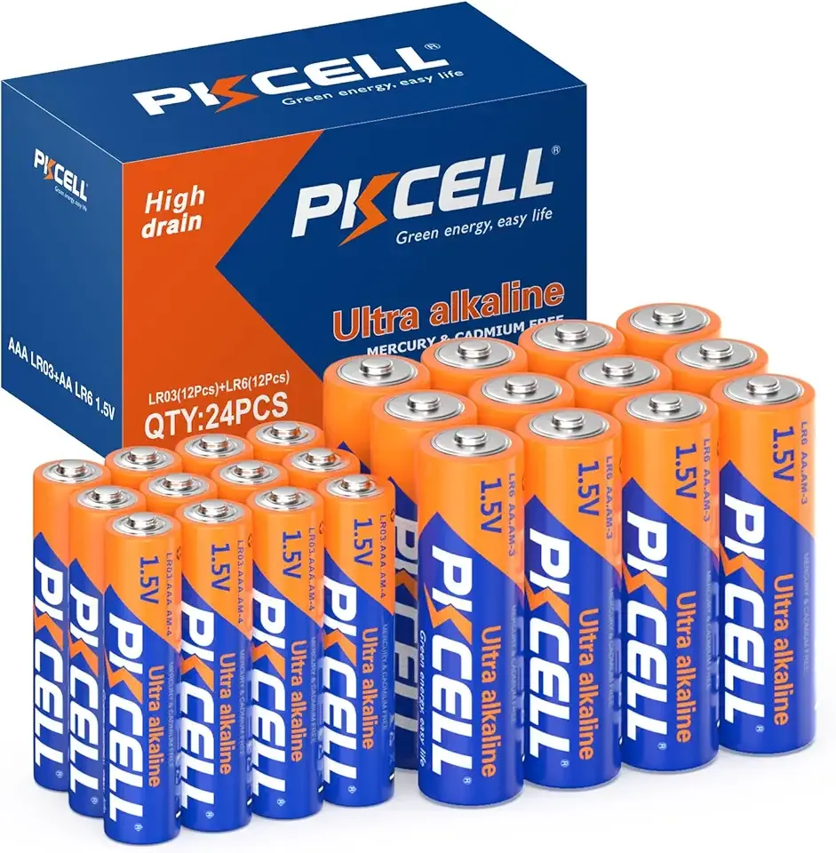 PKCELL AA and AAA Batteries Combo Pack 24 Count - 12 Double AA Batteries and 12 Triple AAA Batteries, 1.5V High-Performance Alkaline Batteries Value Pack, 10-Year Shelf Life