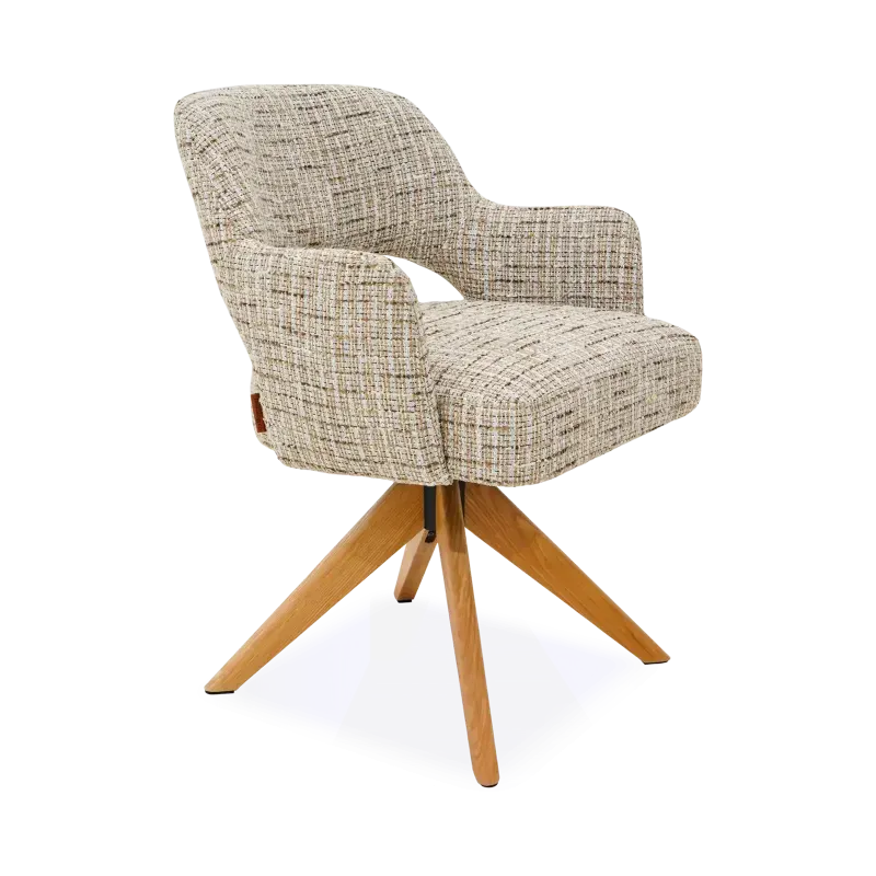 Armstoel Arabella - draaibaar - stof Be Trendy Creme - pocketvering - poot eiken naturel