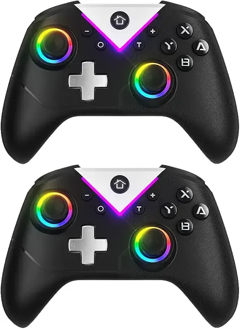 Dinosoo RGB Wireless Controller with Turbo & Macro, 6-Axis Gyro, Dual Vibration, Screenshot Button – Compatible with Nintendo Switch 2 / Switch 1 / Lite/OLED, PC - 2-Pack
