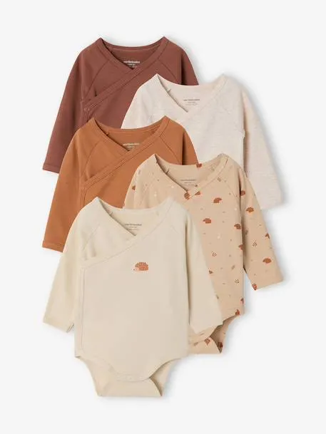 Lot de 5 bodies naissance manches longues - beige chiné