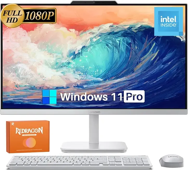 Lenovo A100 All in One Desktop Computer for Home Office, 23.8 Inch IPS FHD Display, Intel N100 Processor, 16 GB RAM, 512 GB SSD, Intel UHD Graphics, Wired Keyboard & Mouse, Windows 11 Pro, Accessories