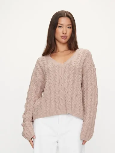 Alba V-Neck Cable Long Sleeve Knit