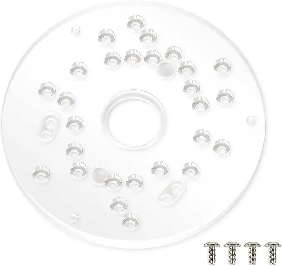 POWERTEC Router Base Plate Acrylic 5-3/4" w/Screws & Predrilled Holes for Trim & Plunge Routers, Clear Guide Bushing Router Plate, Fits Listed Models Bosch, DeWalt, Makita, Porter Cable & More - 71381
