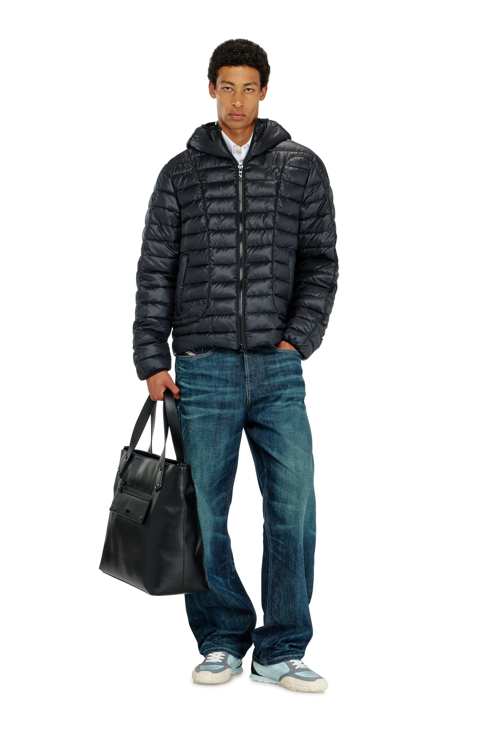 Puffer jacket with tonal piping