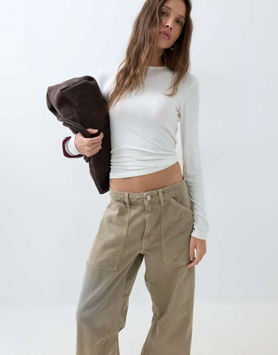 ASOS DESIGN cargo trouser with knee seams in mocha