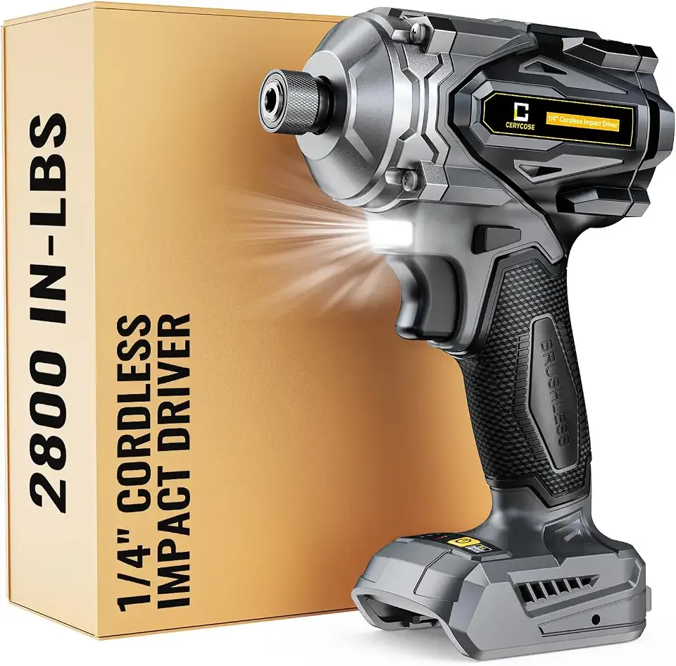 Cerycose Cordless Impact Driver Compatible with DeWalt 20V Battery (Tool Only), 2800 In-lbs Brushless 1/4" Hex Chuck Impact Driver, Impact Drill with 5-Speed Lightweight Power Impact Drivers