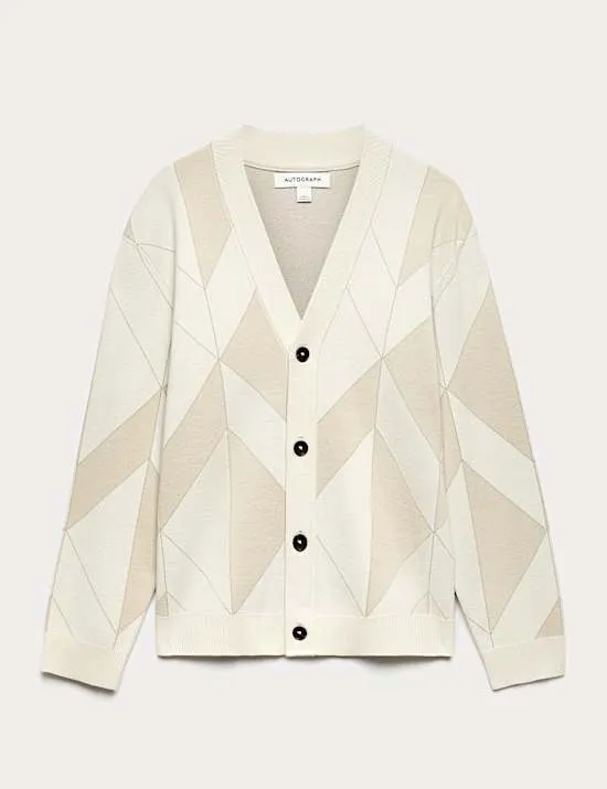 Milano-Knit V-Neck Jacquard Cardigan