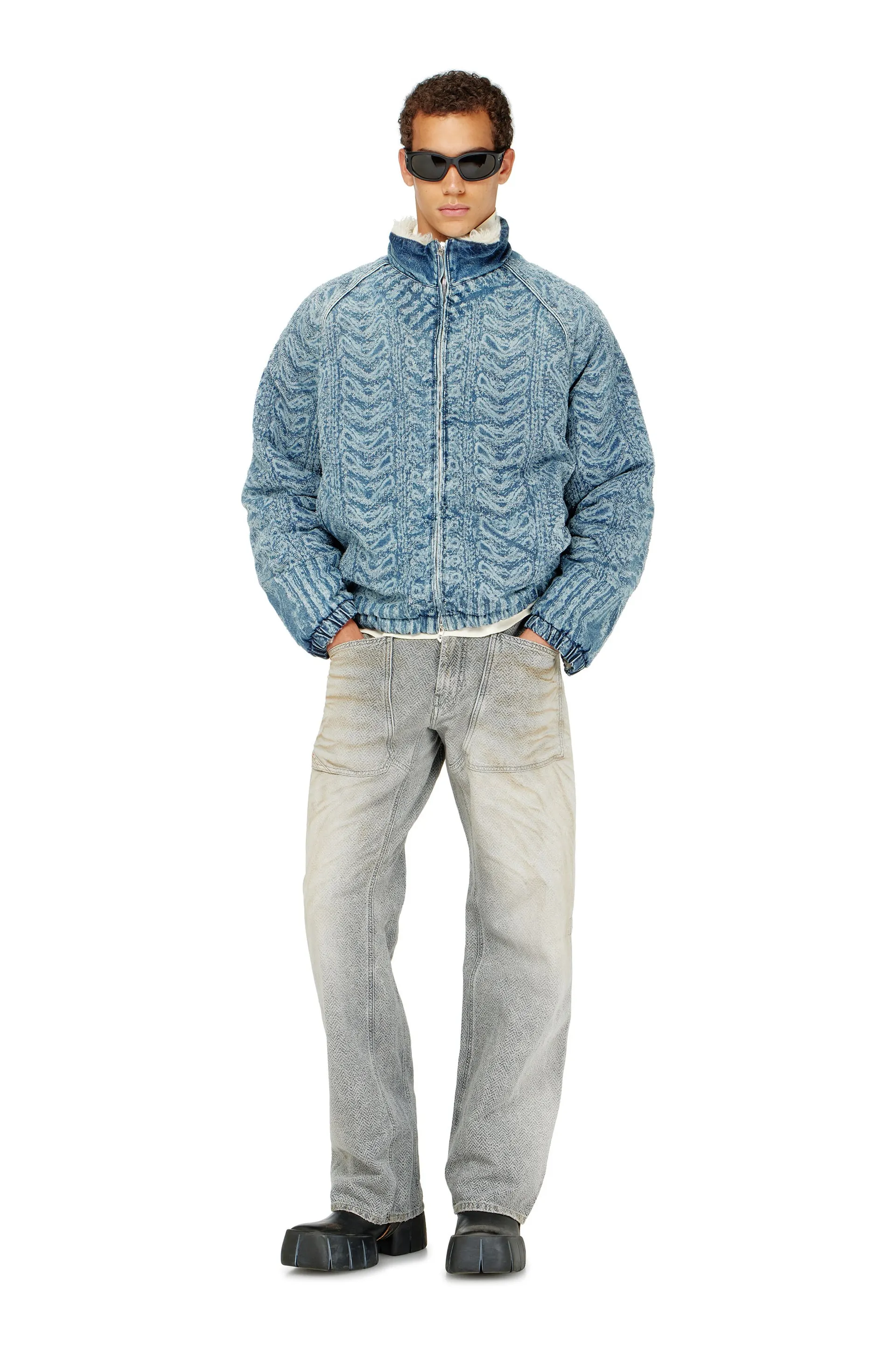 Jacket in cable-knit-effect denim
