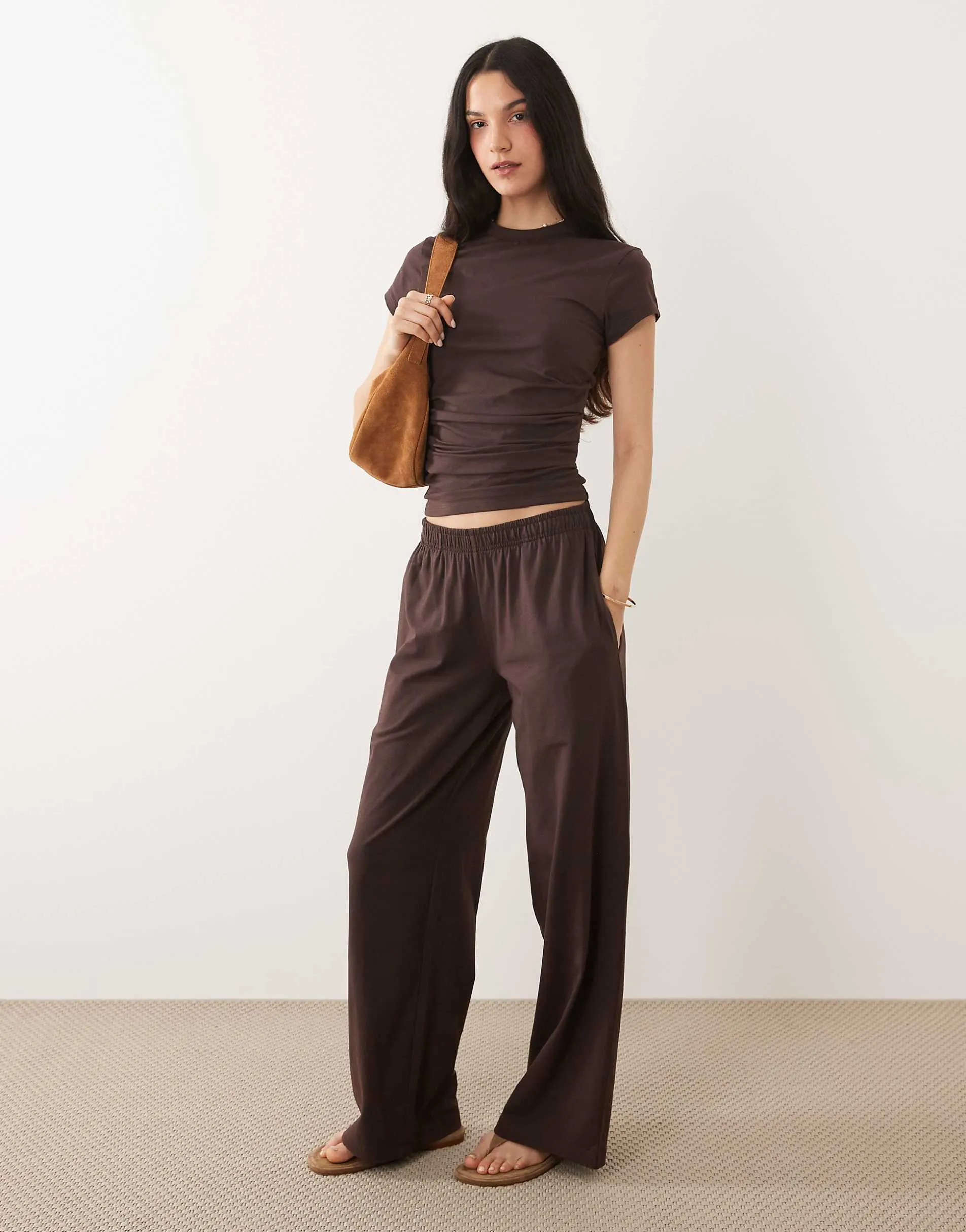 ASOS DESIGN wide leg trouser co-ord in chocolate