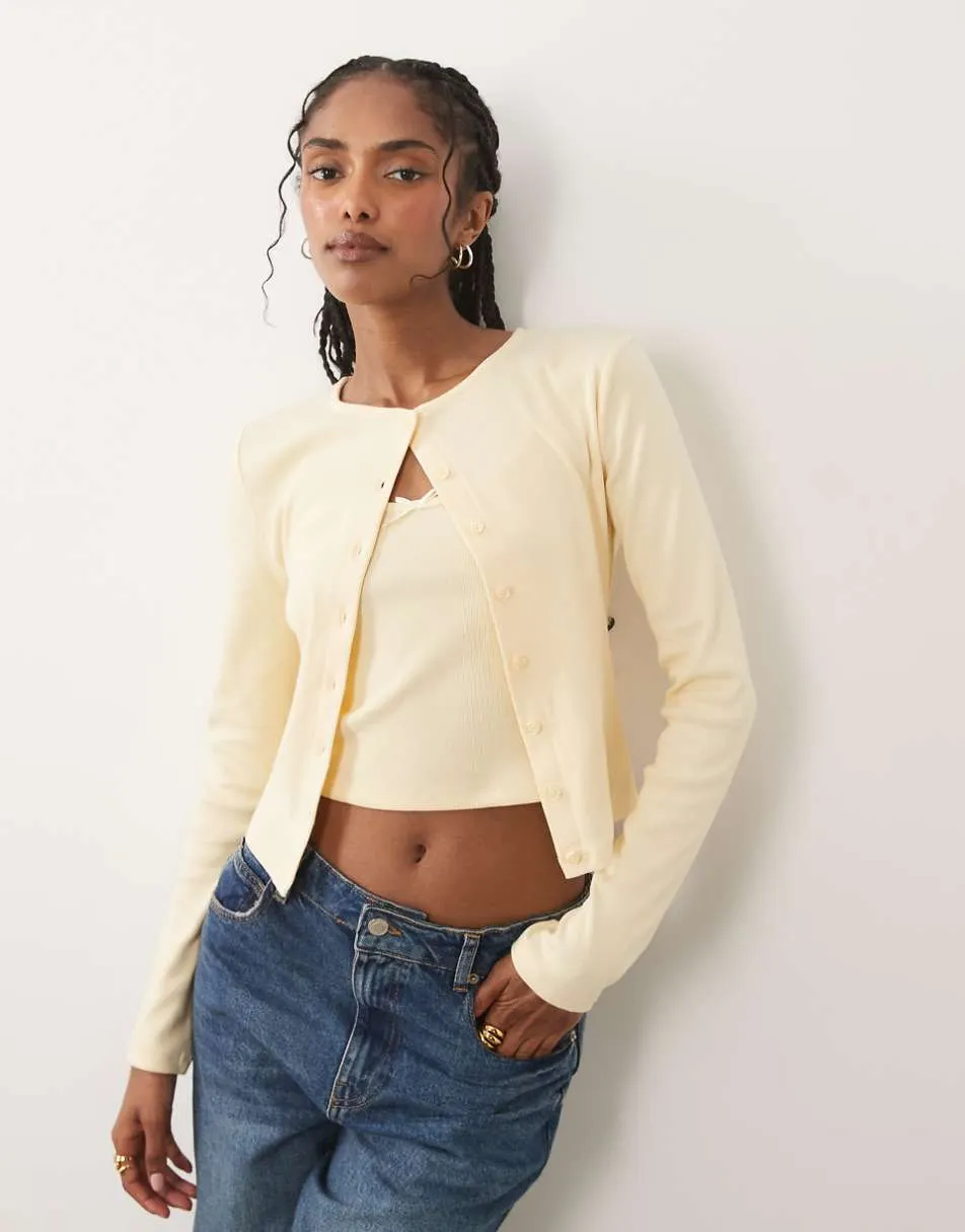 Miss Selfridge ribbed cardigan and cami set in buttermilk