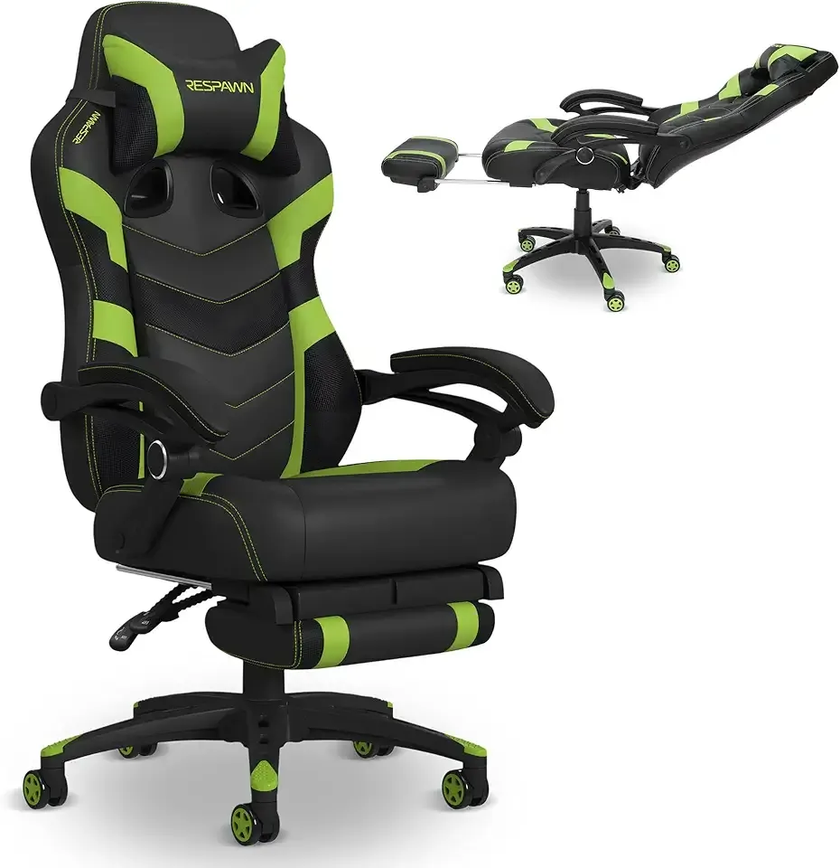Respawn 110 Pro Ergonomic Gaming Chair with Footrest and Recline | Ergonomic office chair comfort with footrest, lumbar support & 155° recline for work, gaming and relaxing.