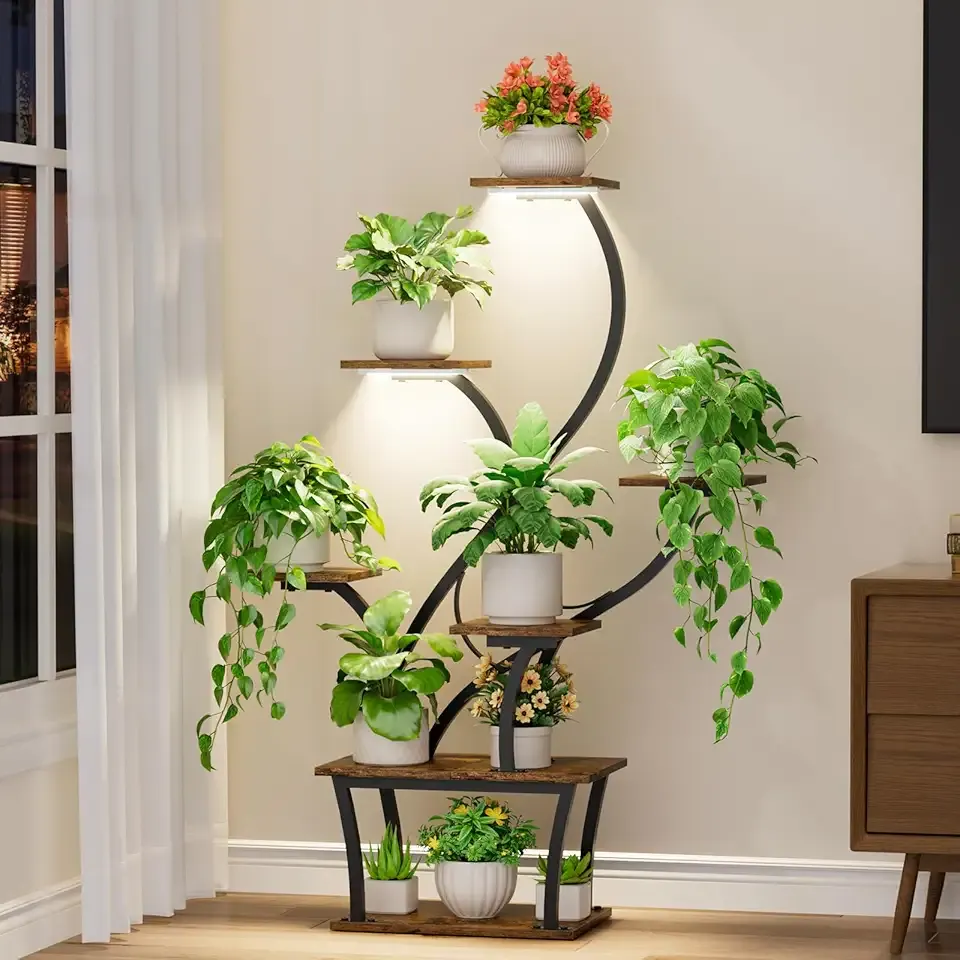 Plant Stand Indoor with Grow Lights - 7 Tiered Corner Shelf, 47" Tall Flower Stands for Indoor Plants, Display Holder for Home, Living Room, Patio Decor, Black