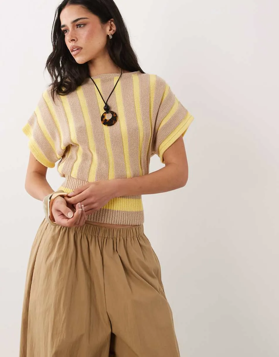 ASOS DESIGN knitted cinched top in brown stripe