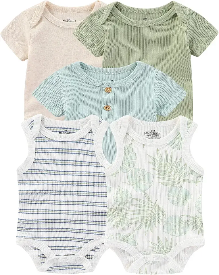 Baby Bodysuits Ribbed Mix Summer Newborn Boy Girl Clothes 5-pack