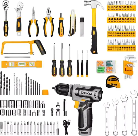DEKO Home Mechanic Toolbox with 12V Power Cordless Drill Hand Repair Tools Sets Combo Kits Storage Organizer Drawer Case