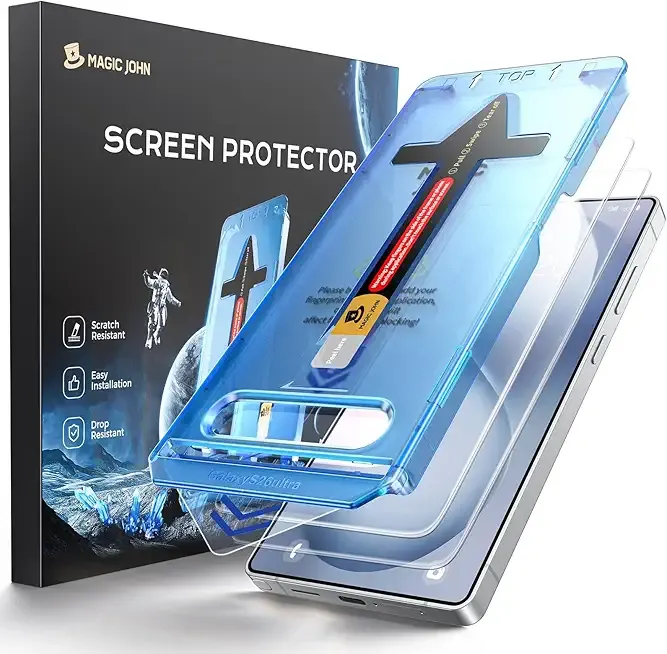 MAGIC JOHN for Samsung Galaxy S26 Ultra Screen Protector 6.9 inch, Fast Easy Installation, Auto Dust-Elimination, 9H Tempered Glass HD, Fingerprint Unlock, Bubble Free, Anti-Scratch, 2 PACK