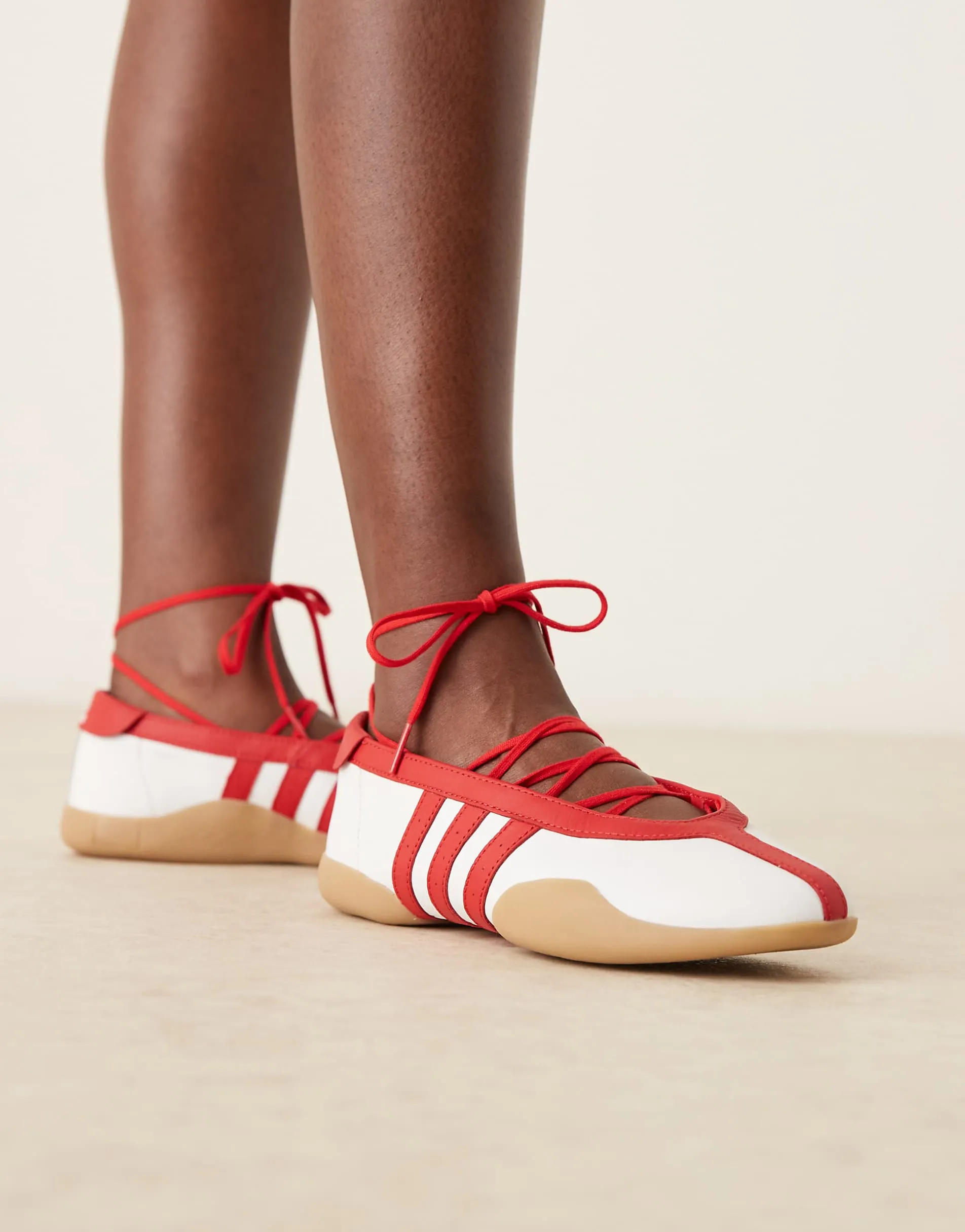 adidas Originals Taekwondo Mei ballet flats in white and red with gum sole