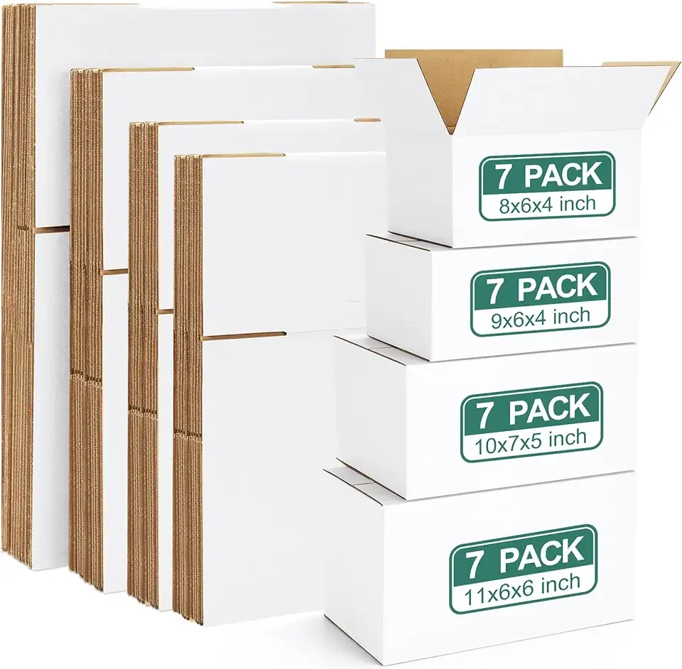 Eupako 28 Pack Small Shipping Boxes Assorted Sizes, White Corrugated Box Mailers, 8x6x4 &9x6x4 & 10x7x5 & 11x6x6 7 PCS Each Small Boxes, Cardboard Boxes for Packaging Small Business, Mailing