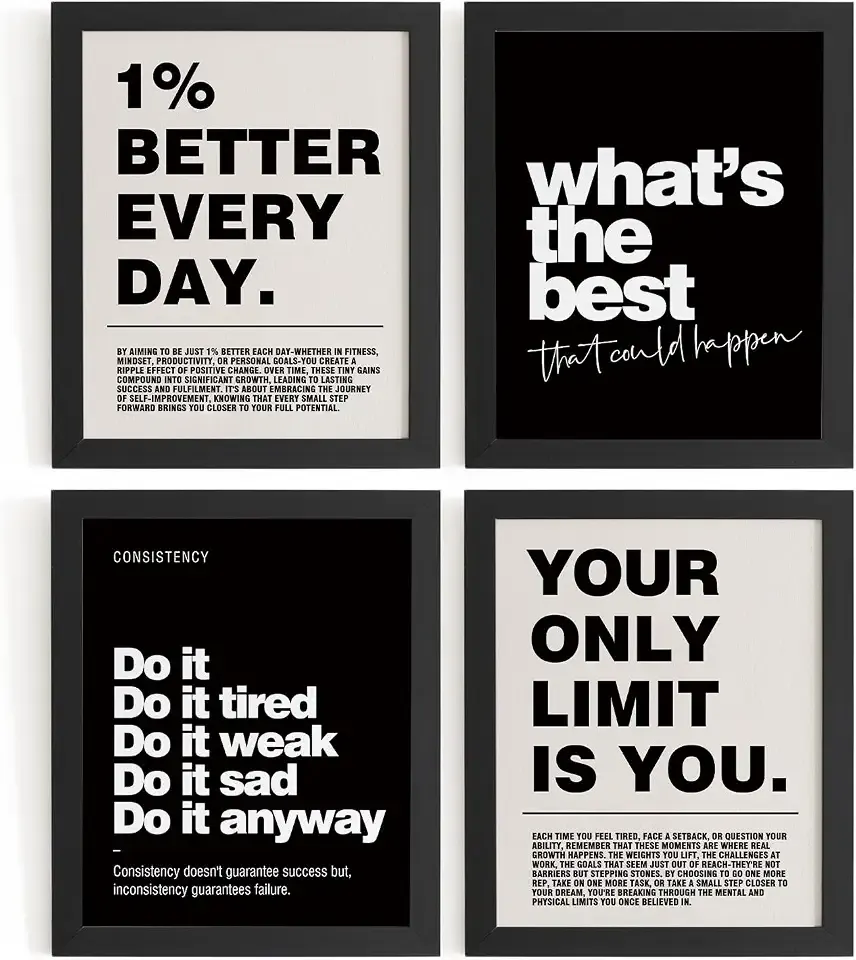 DSHFG Motivational Inspirational Office Wall Art Decor Prints Set of 4, Black Motivational Wall Decor Trendy Retro Posters for Office Home Decor, 8x10 Unframed