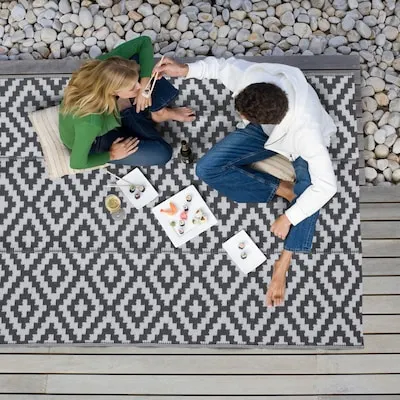 Gray and White Outdoor Geometric Area Rug