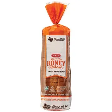 H-E-B Split Top Honey Wheat Enriched Sliced Bread, 20 oz