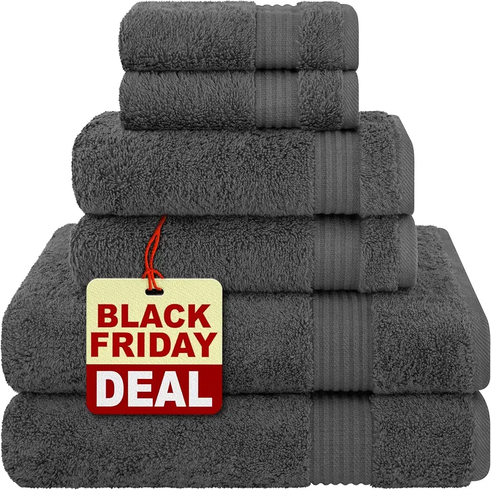 Cotton Paradise 6 Piece Towel Set 100% Cotton Soft Absorbent Turkish Towels for Bathroom 2 Bath Towels 2 Hand Towels 2 Washcloths, Dark Gray Towel Set