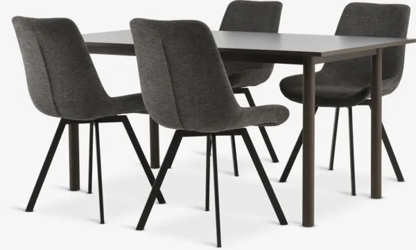 ALSTED + HYGUM ALSTED L160 tafel donker eiken + 4 HYGUM stoelen grijs