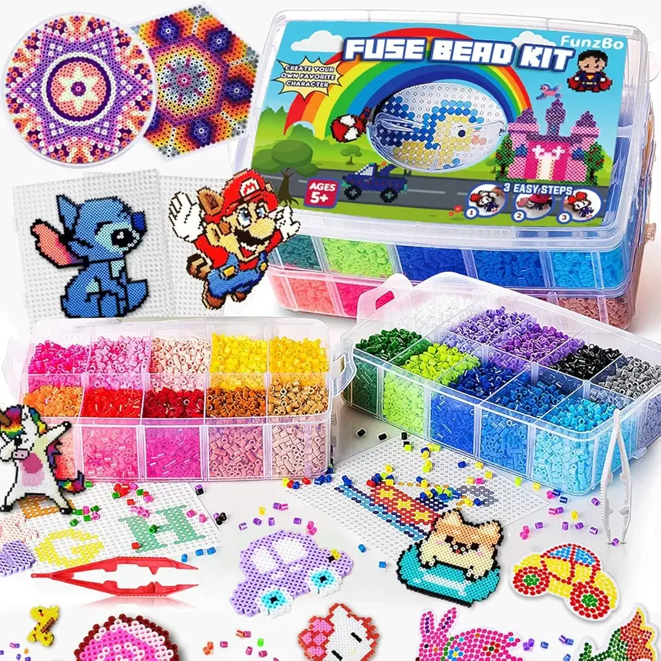 FUNZBO 23000 5mm Fuse Beads Kit - 22 Colors | 106 Patterns, Easter School Arts and Crafts Supplies for Kids, Toys Set, Art Decorations for Room, Birthday Easter Gifts for Girls and Boys Age 5+