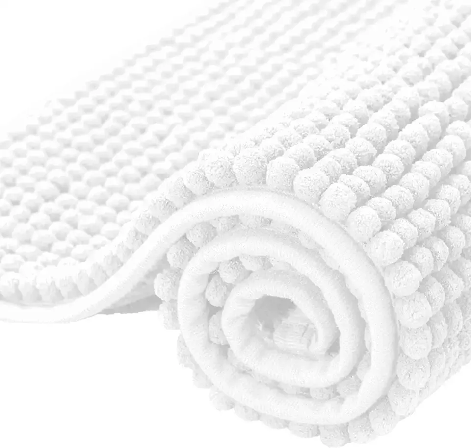 SUBRTEX Bathroom Rugs Chenille Bath Rug Soft Short Plush Bath Mat Soft Shower Mat Water Absorbent Shower Mat Quick Dry Machine Washable (White, 20" x 32")