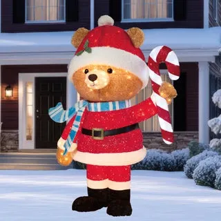 7.2' Pop Up Santa Bear with LED Twinkle Lights