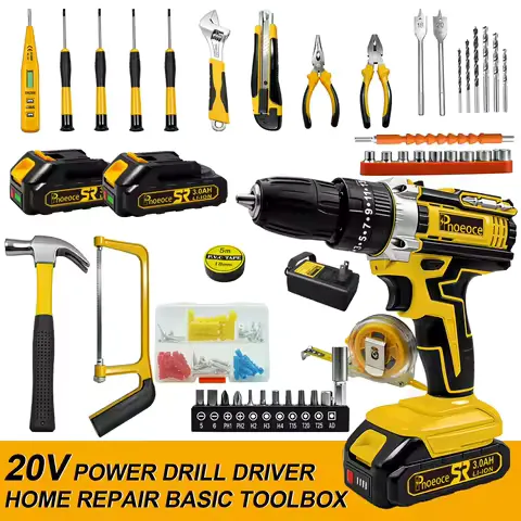 Pnoeoce 20V Cordless Power Drill Driver Kit with 3.0Ah Lithium-Ion Battery & Charger, 2-Speed 3/8" Keyless Chuck Electric Screwdriver Tool Set, Home Repair Basic Hand Tool Combo Kit for DIY Wood Metal