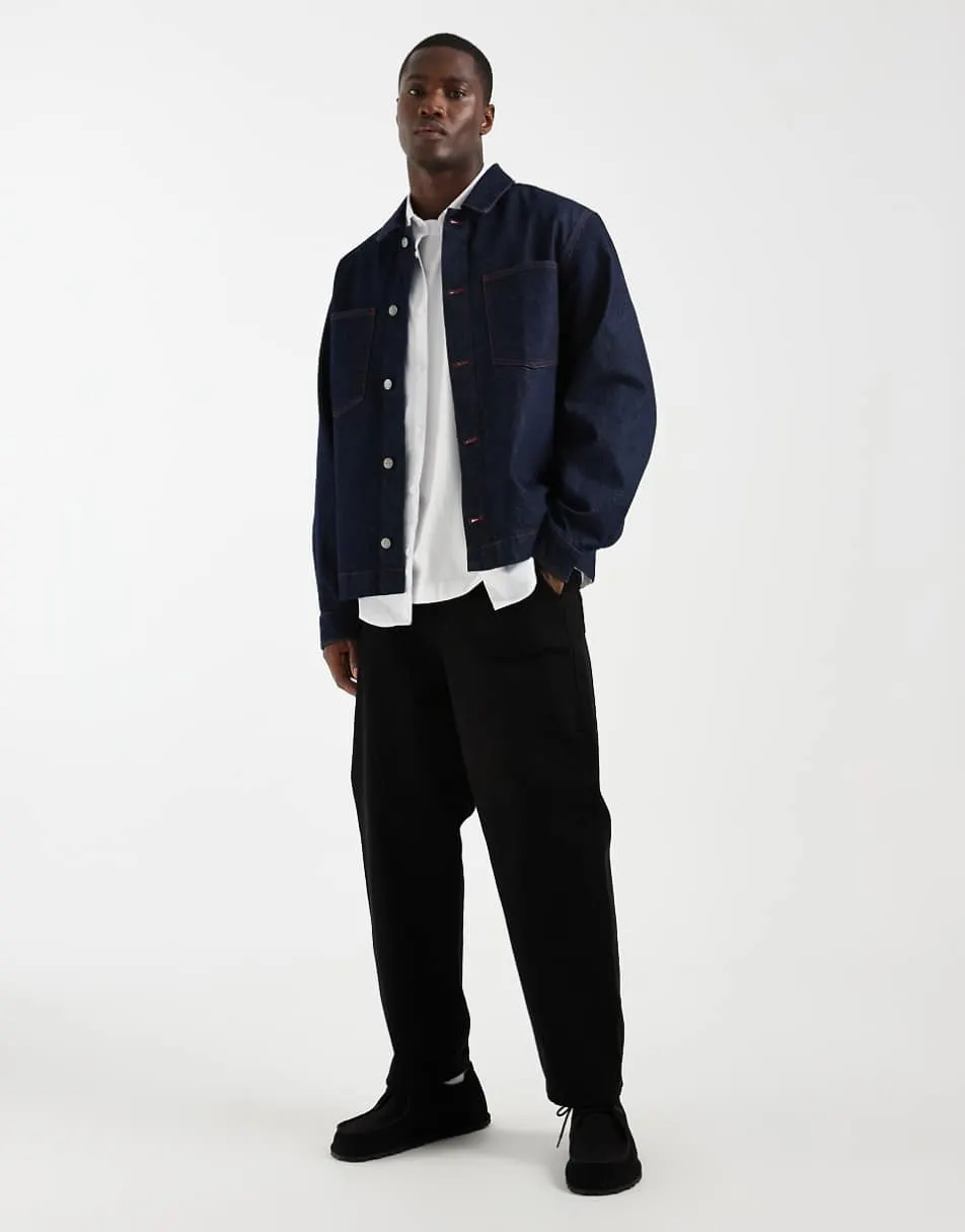 ASOS DESIGN long sleeved shirt in raw indigo denim with contrast red stitch