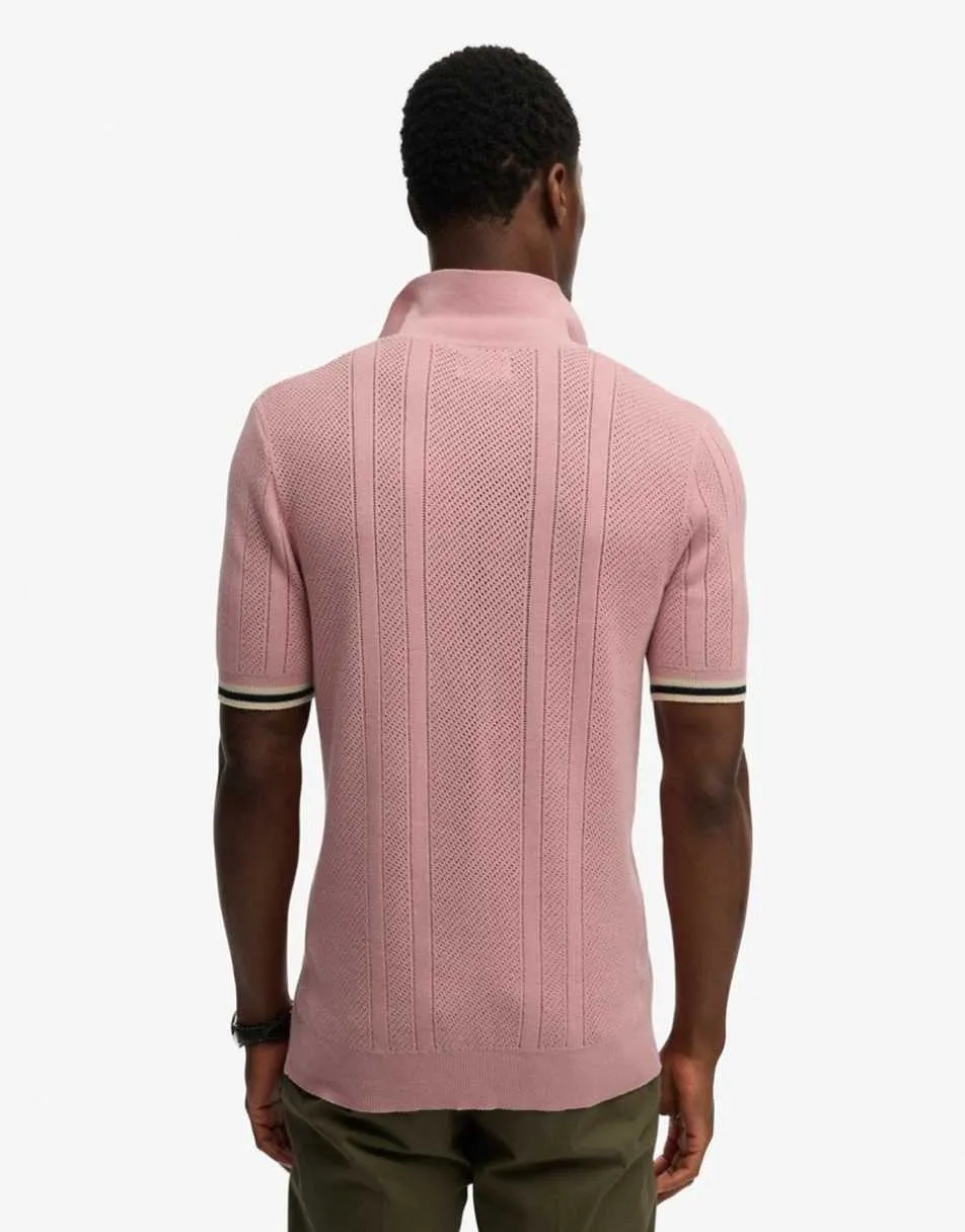 Superdry Knitted texture short sleeve polo shirt in grey pink
