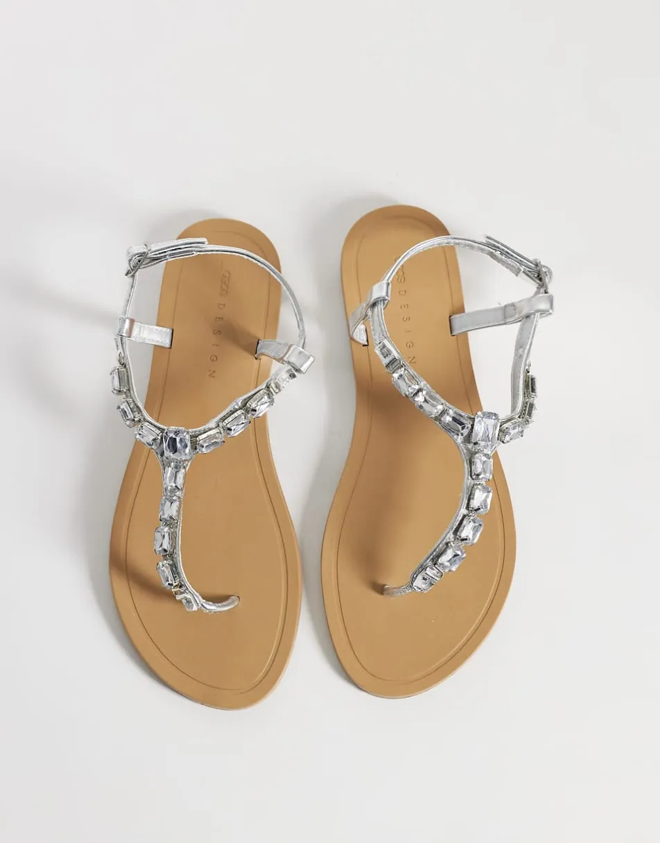 ASOS DESIGN Fairywings embellished flat sandal in silver