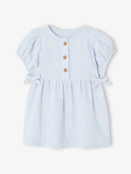 Robe bébé fille détails brodés - bleu clair