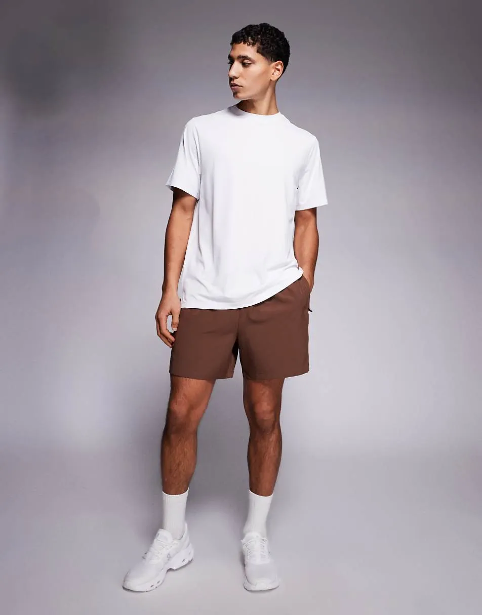 4505 Icon 5 inch quick dry training shorts with zip pockets in brown