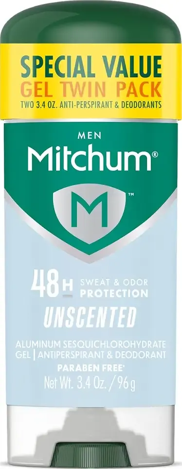 Mitchum Men’s Antiperspirant Deodorant Gel, Unscented, 2 pack | Gel antiperspirant deodorant for men provides up to 48HR ultra-powerful sweat + odor protection. Unscented.
