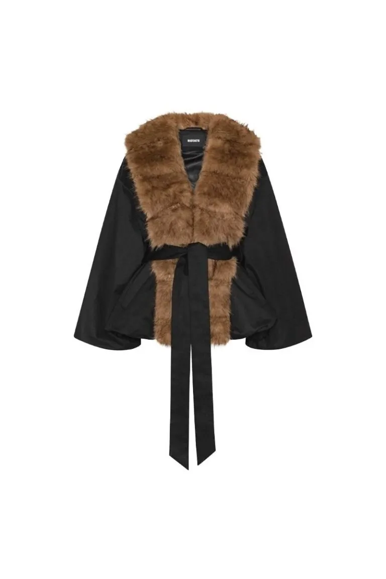 Faux Fur Collar Jacket - Sort