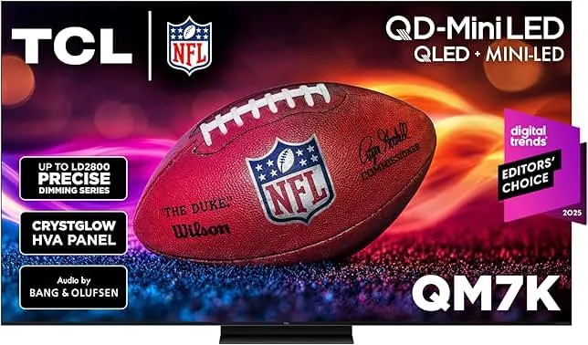 TCL 55 Inch Class QM7K Series | Mini LED QLED 4K HDR | 55QM7K, 2025 Model | 120HZ-144HZ Anti Reflective…