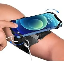 VUP Running Armband 360°Rotatable for iPhone 17/16/15/14/13/Pro Max/Pro/Mini/12/11/SE/Xs/XR/X/8/7/Plus, Fits All 4-6.7 Inch Smartphones, with Key Holder Phone Armband for Running Hiking Biking (Black)