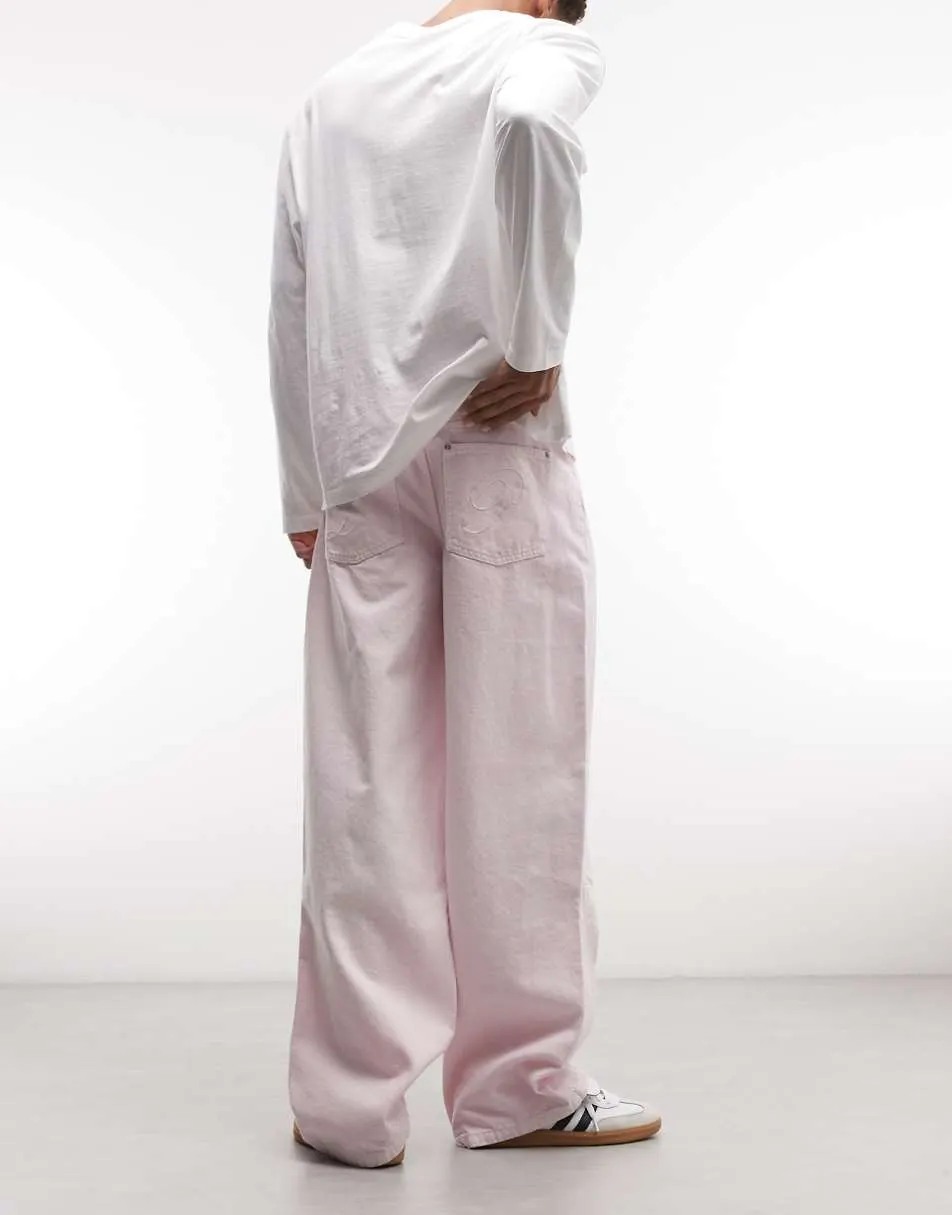 Liquor N Poker relaxed baggy jeans in pink wash