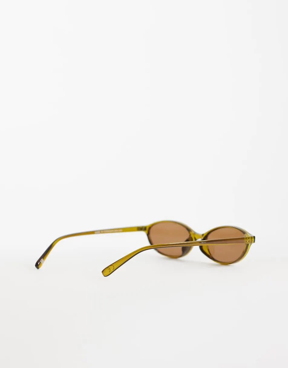 ASOS DESIGN slim oval sunglasses in dark green with orange lens