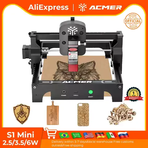 ACMER Mini 2.5/3.5/6W Laser Engraving and Cutting Machine High Precision Portable CNC Woodworking Tools For Plywood Acrylic
