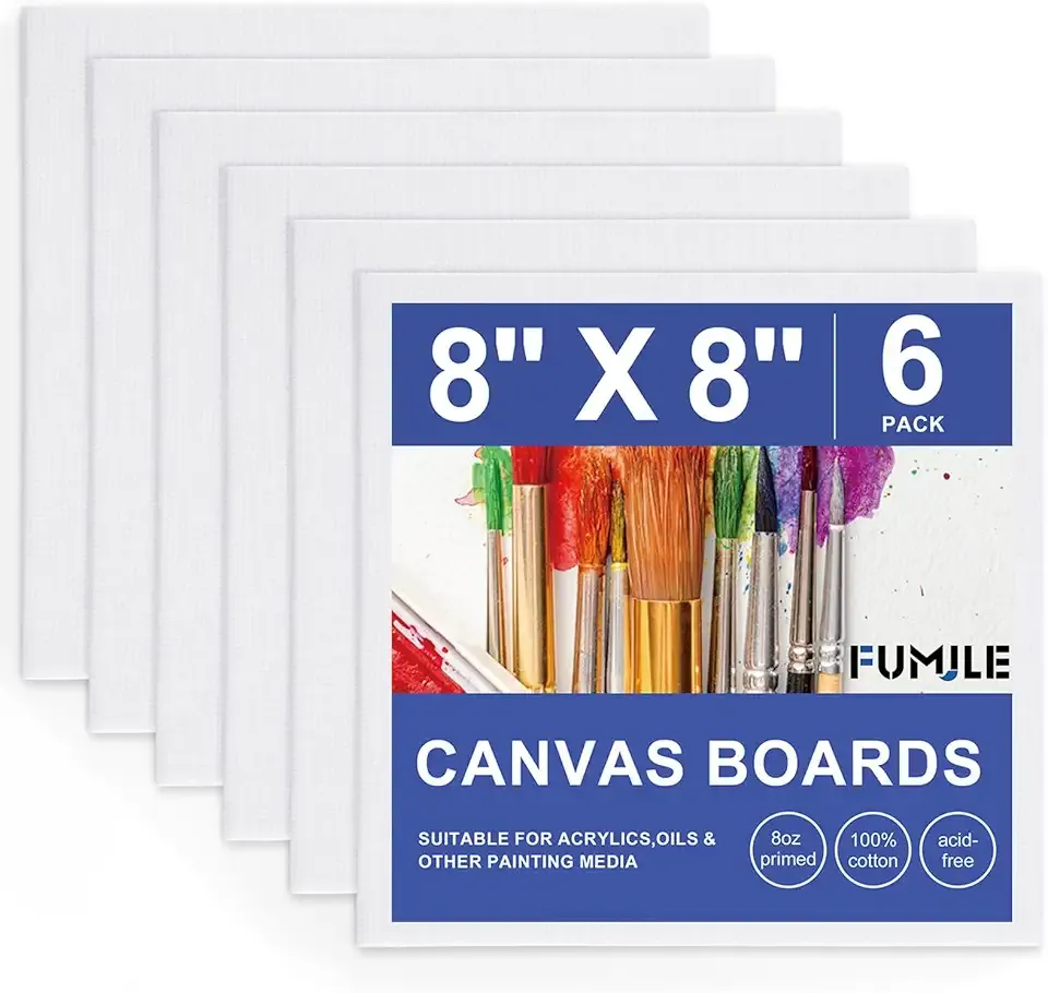 FUMILE Canvas Boards for Painting 8x8, 6 Pack Canvases for Painting Primed Acid Free Blank Canvas Panels for Painting Canvas for Classroom and Painting Parties.