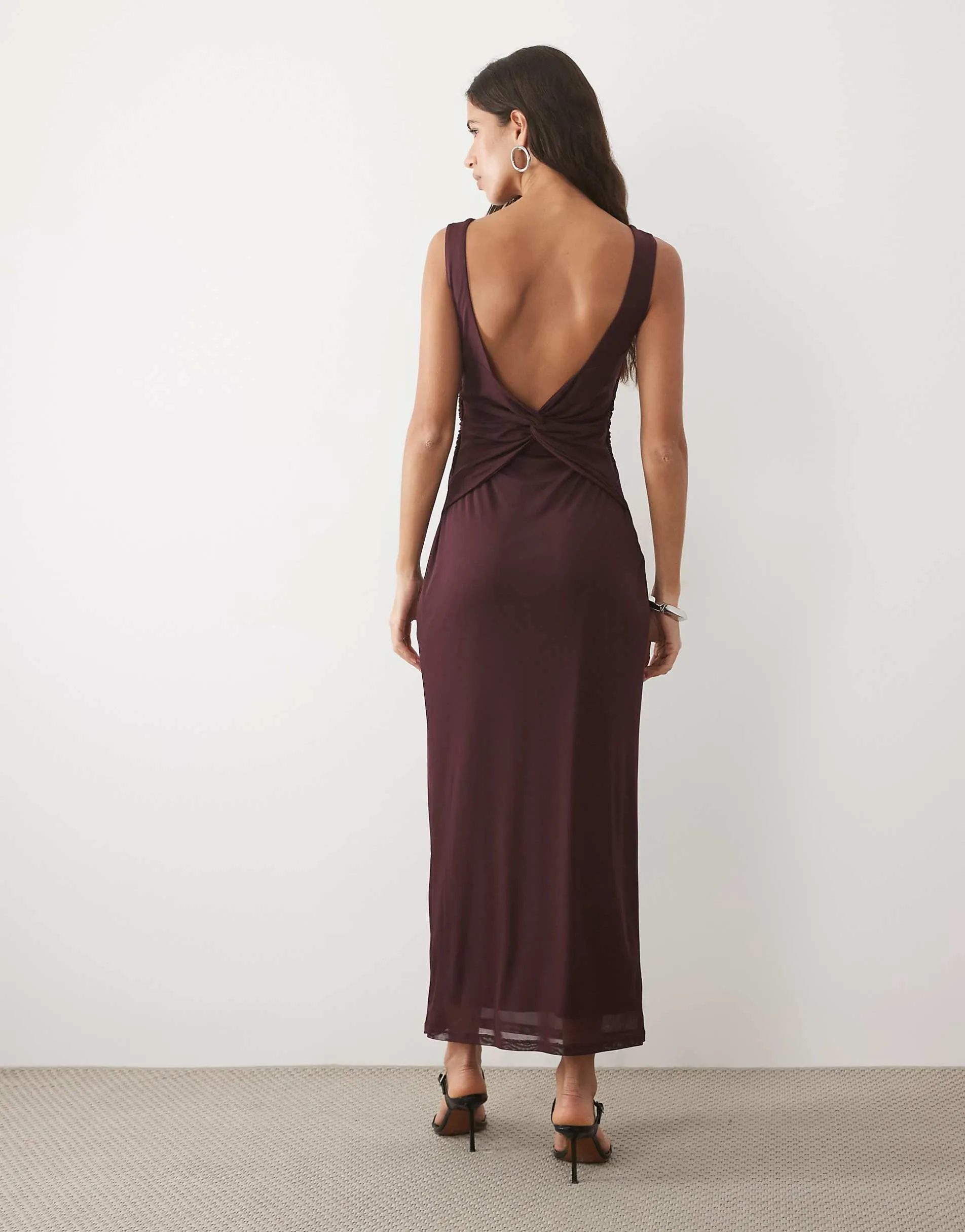 Nobody's Child Margot mesh slash neck midi dress in burgundy