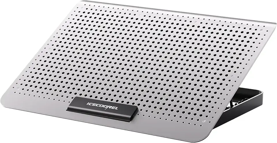 ICE COOREL Aluminum Laptop Cooling Pad, Laptop Cooler Stand with 7 Height Adjustable, Laptop Fan Cooling Pad for Laptop 12-15.6 Inch, Notebook Cooler Pad with Two USB Port (Silver)