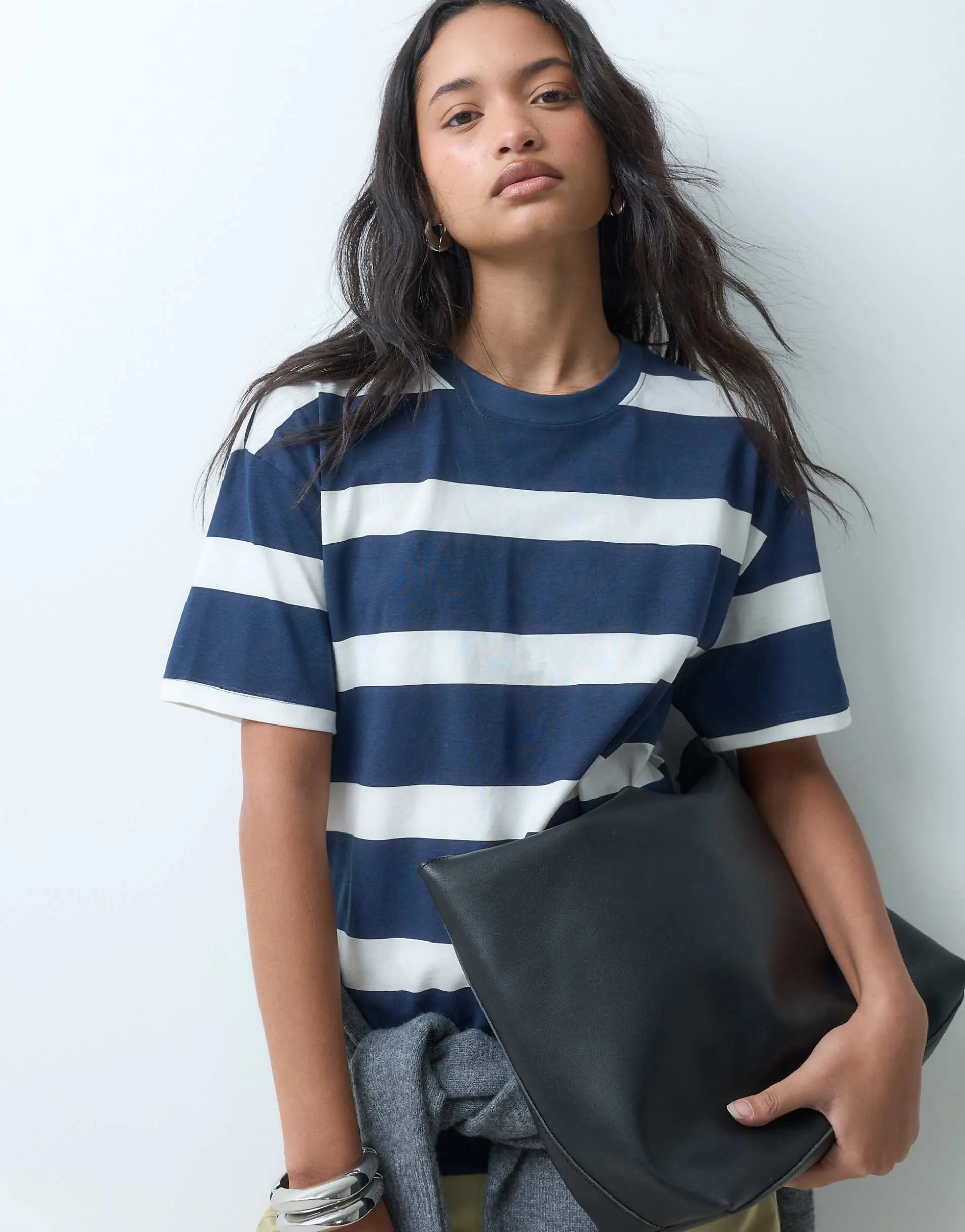 ASOS DESIGN oversized t-shirt in navy stripe