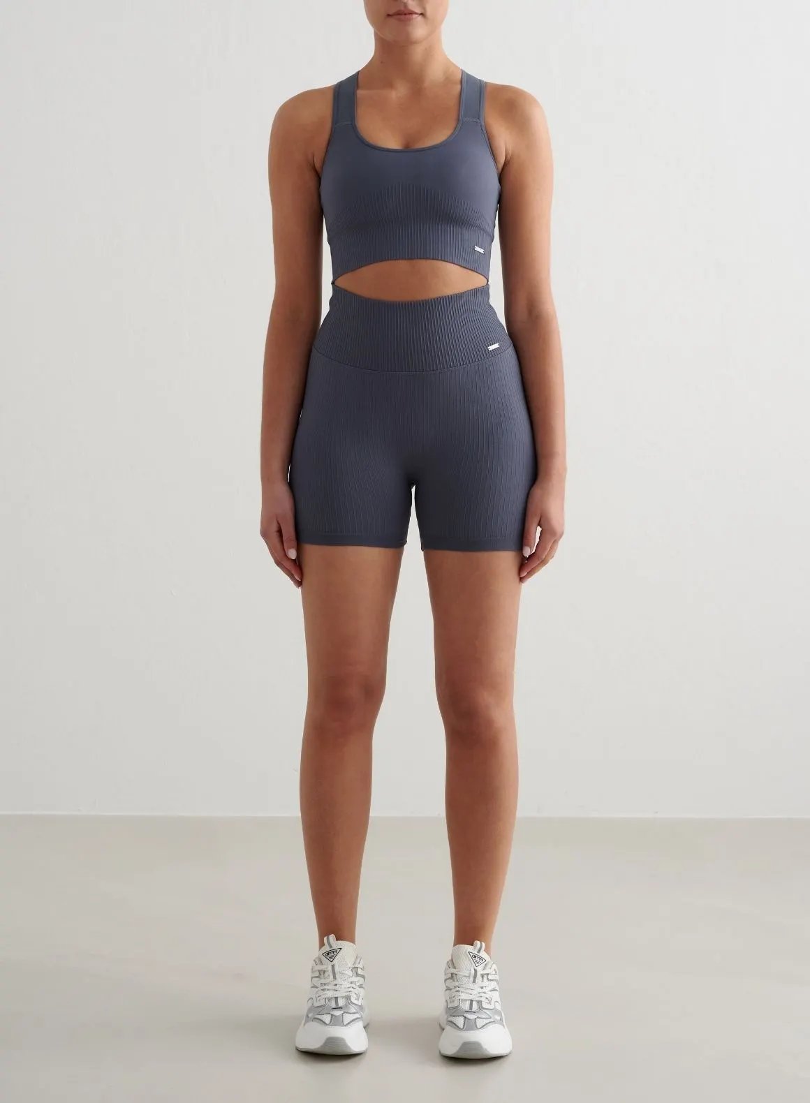 Storm Blue Ribbed Seamless Midi Biker Shorts
