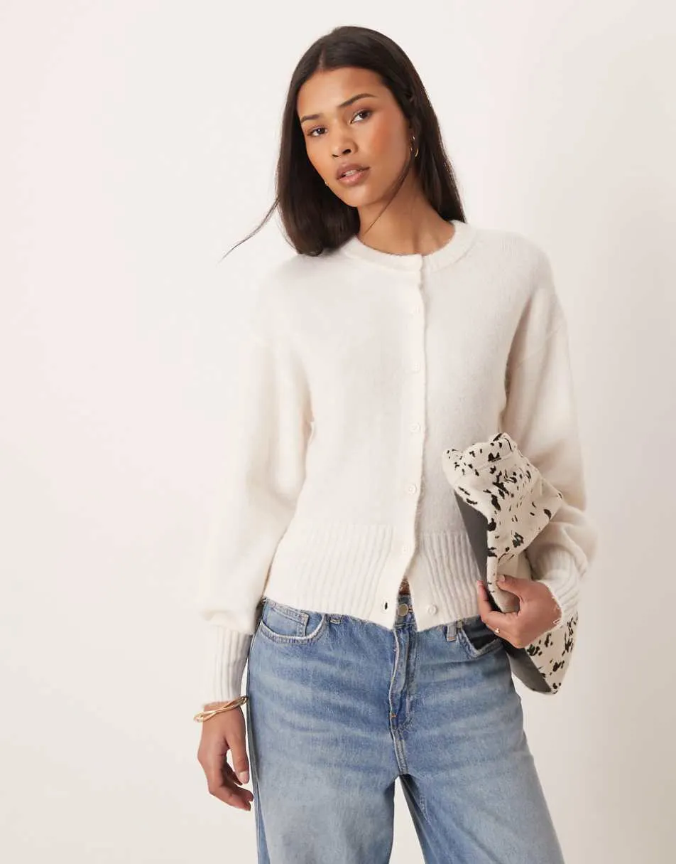 Gina Tricot alpaca and wool short knitted cardigan in cream